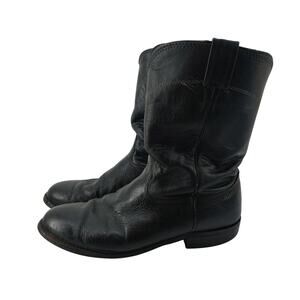 Larry Roper Boots Black Leather USA Cowboy Western 8 XE